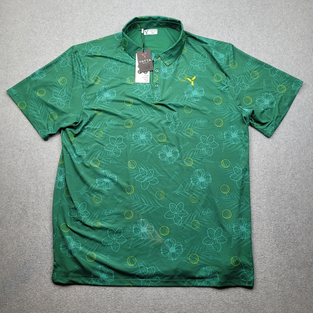 Yatta Golf Polo Mens 4XL Green Augusta Floral Golf Ball Graphic Performance NWT